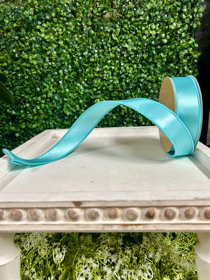 1.5 Inch By 10 Yard Aqua Blue Satin Fused Ribbon