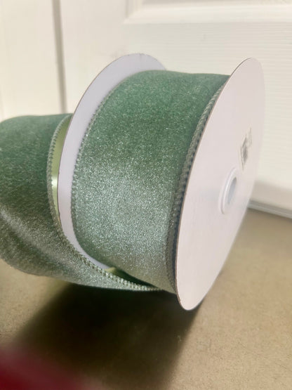 2.5 Inch By 10 Yard Sage Green Velvet With Satin Backing Ribbon