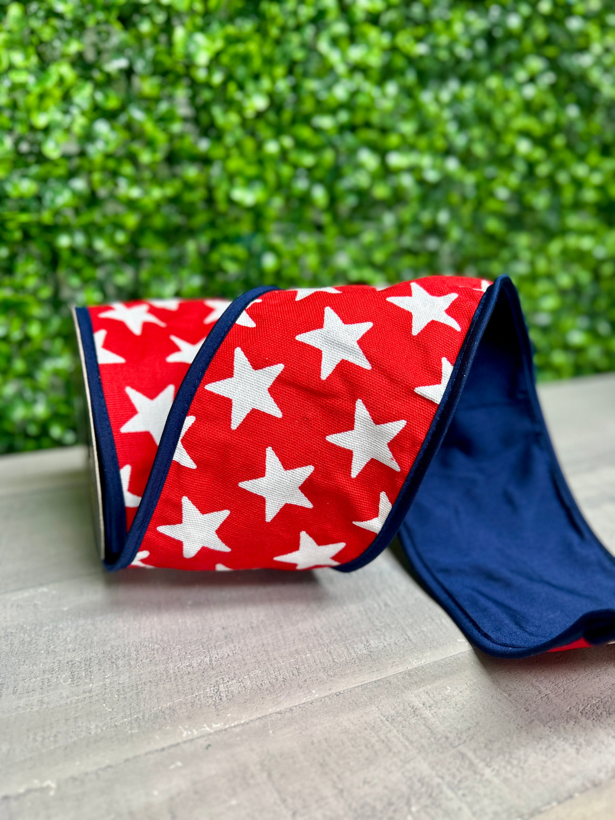 John Mark 4 Inch By 10 Yard Star Printed Fused Royal Ribbon