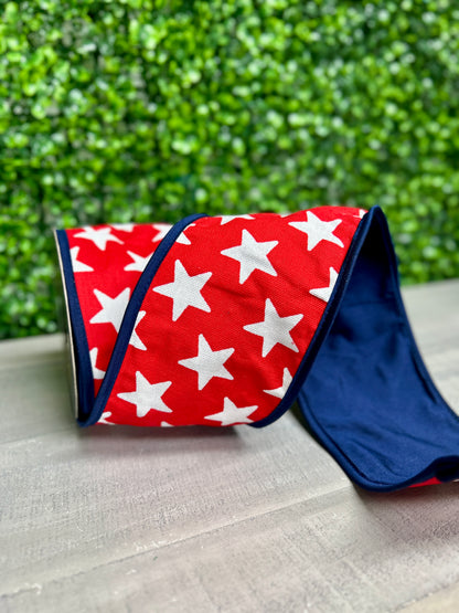 John Mark 4 Inch By 10 Yard Star Printed Fused Royal Ribbon