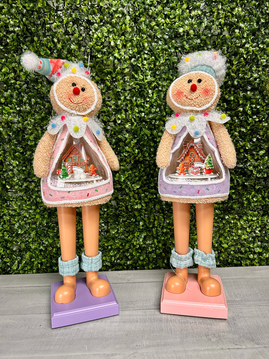 22 Inch Lighted Musical Holiday Gingerbread Man Blowing Snow Two Assorted