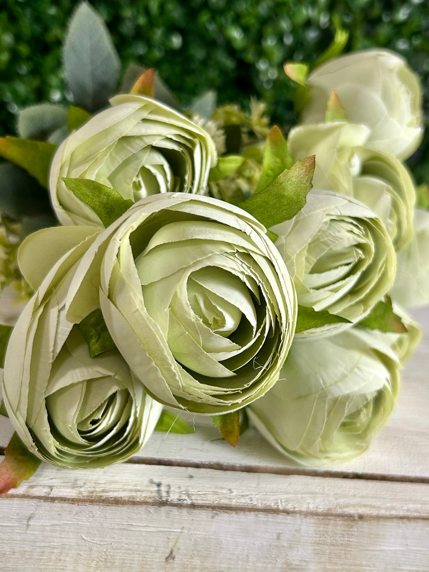 16.5 Inch Sage Green Ranunculus Bush