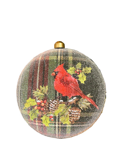 4.5 Inch Plaid Bead Cardinal Ornament