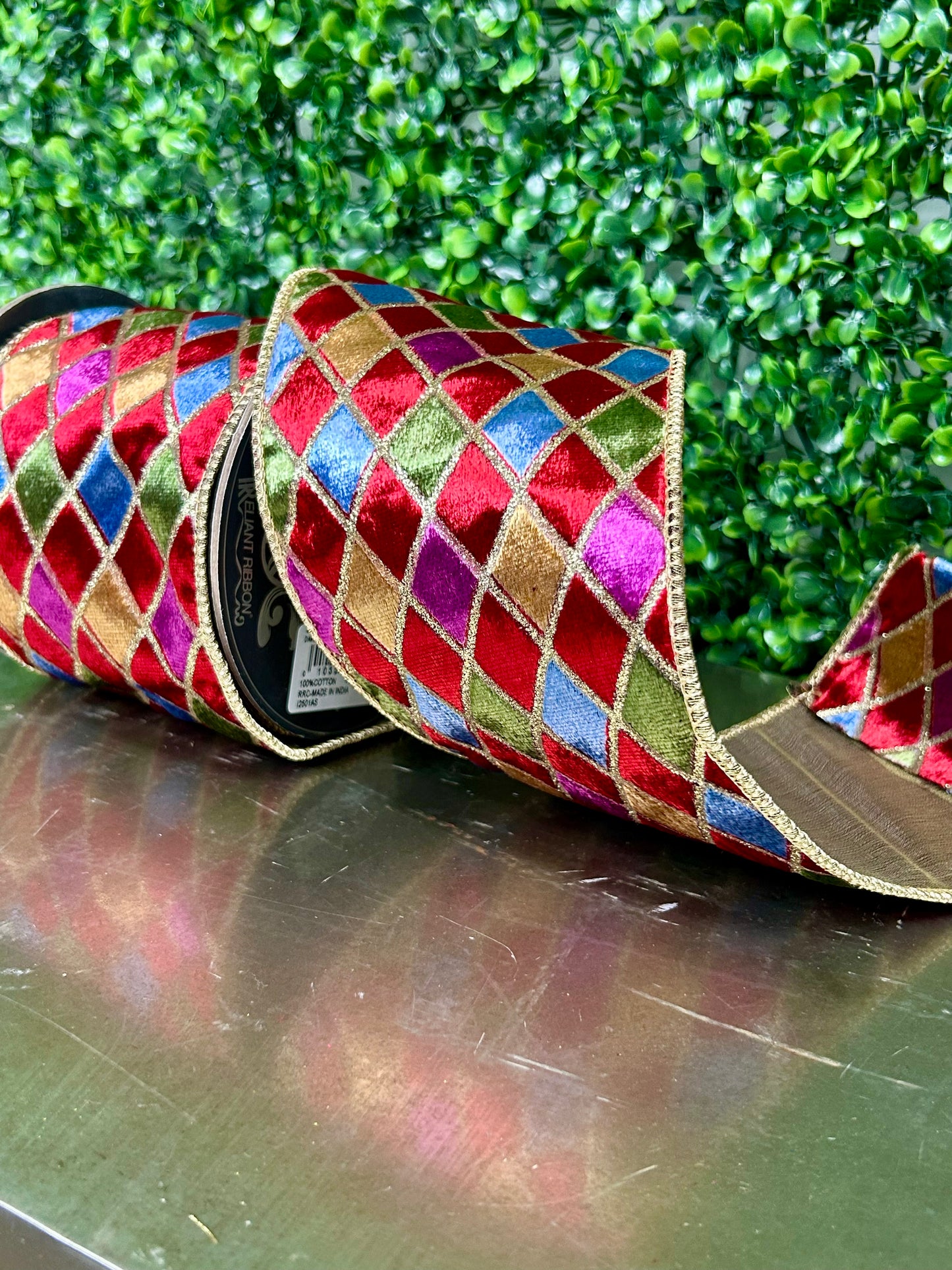 4 Inch By 5 Yard Diamond Velvet Jewel Deluxe Wired Ribbon