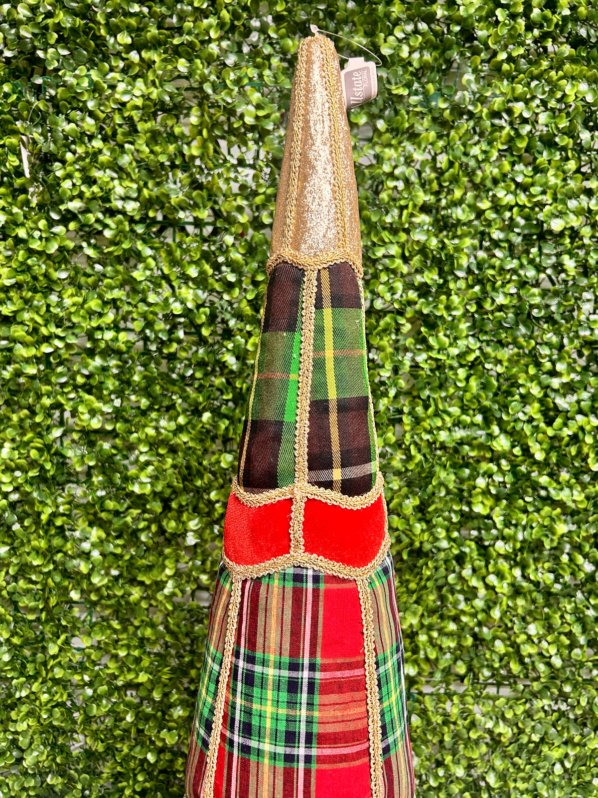 28 Inch Plaid Red And Green Cone Topiary