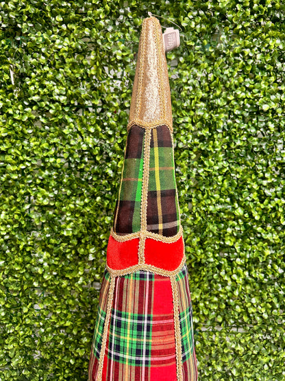 28 Inch Plaid Red And Green Cone Topiary