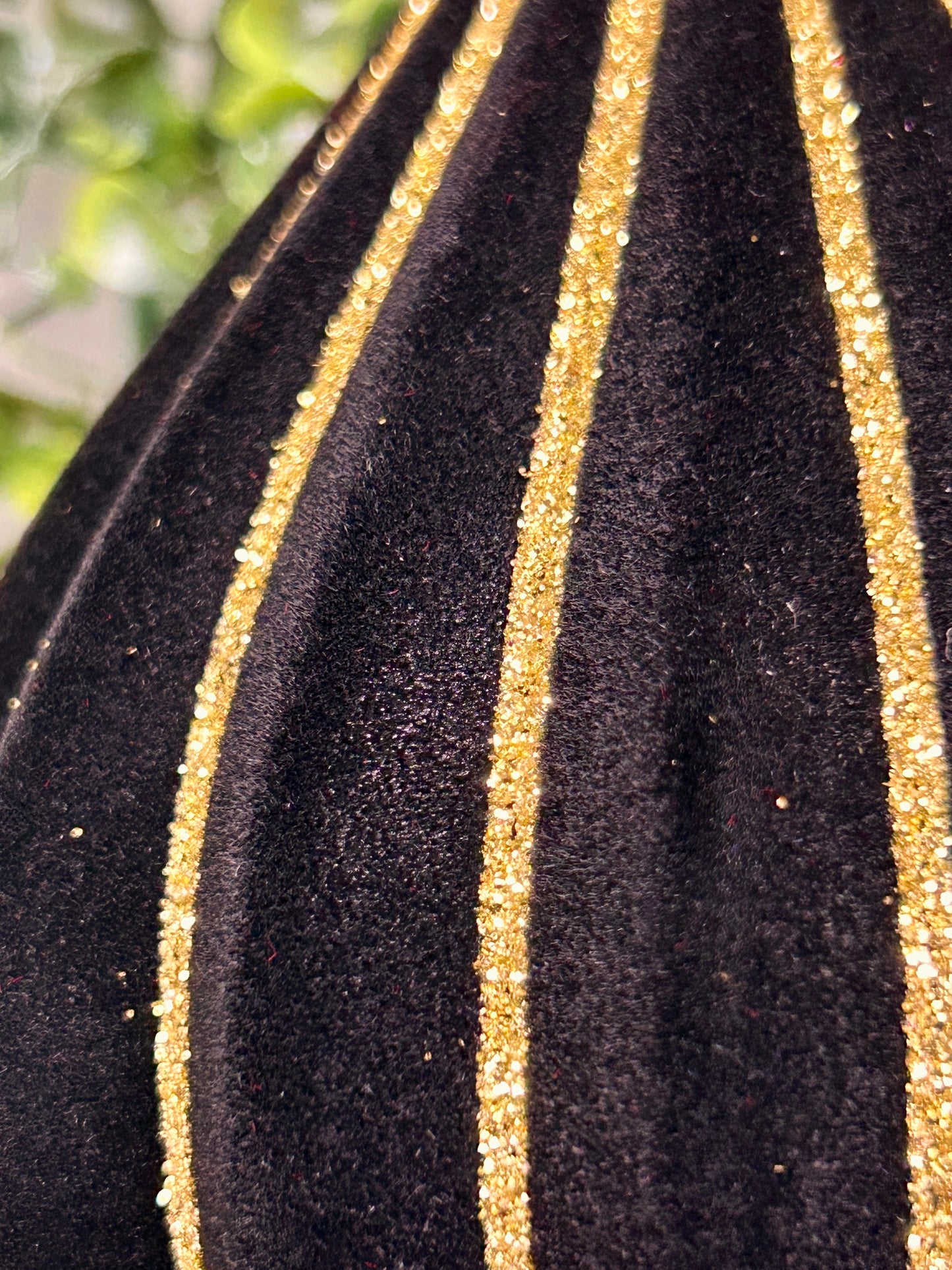 5 Inch Black And Gold Flocked Glitter Teardrop Ornament