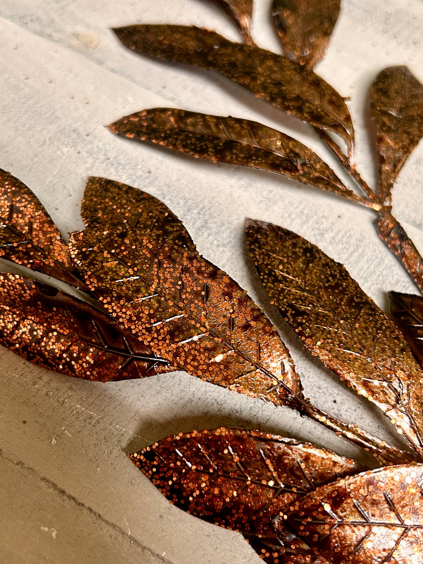 26 Inch Coffee Metallic Bay Leaf Spray