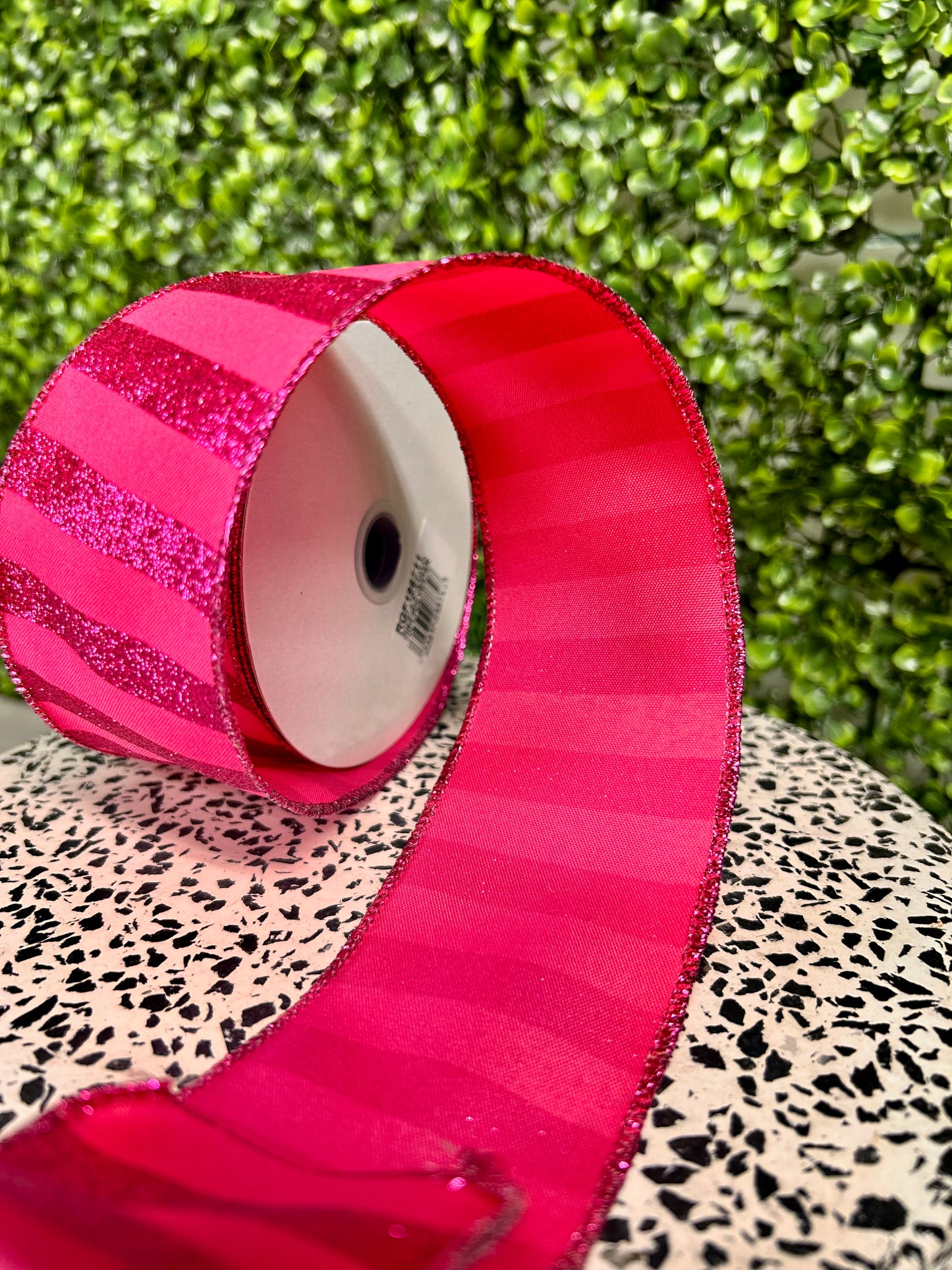 2.5 Inch By 10 Yard Hot Pink Horizontal Glitter Stripes Ribbon