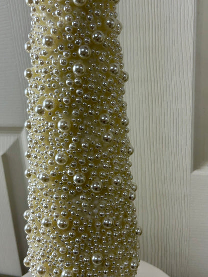 15 Inch Cream Pearl Cone Topiary With Stand