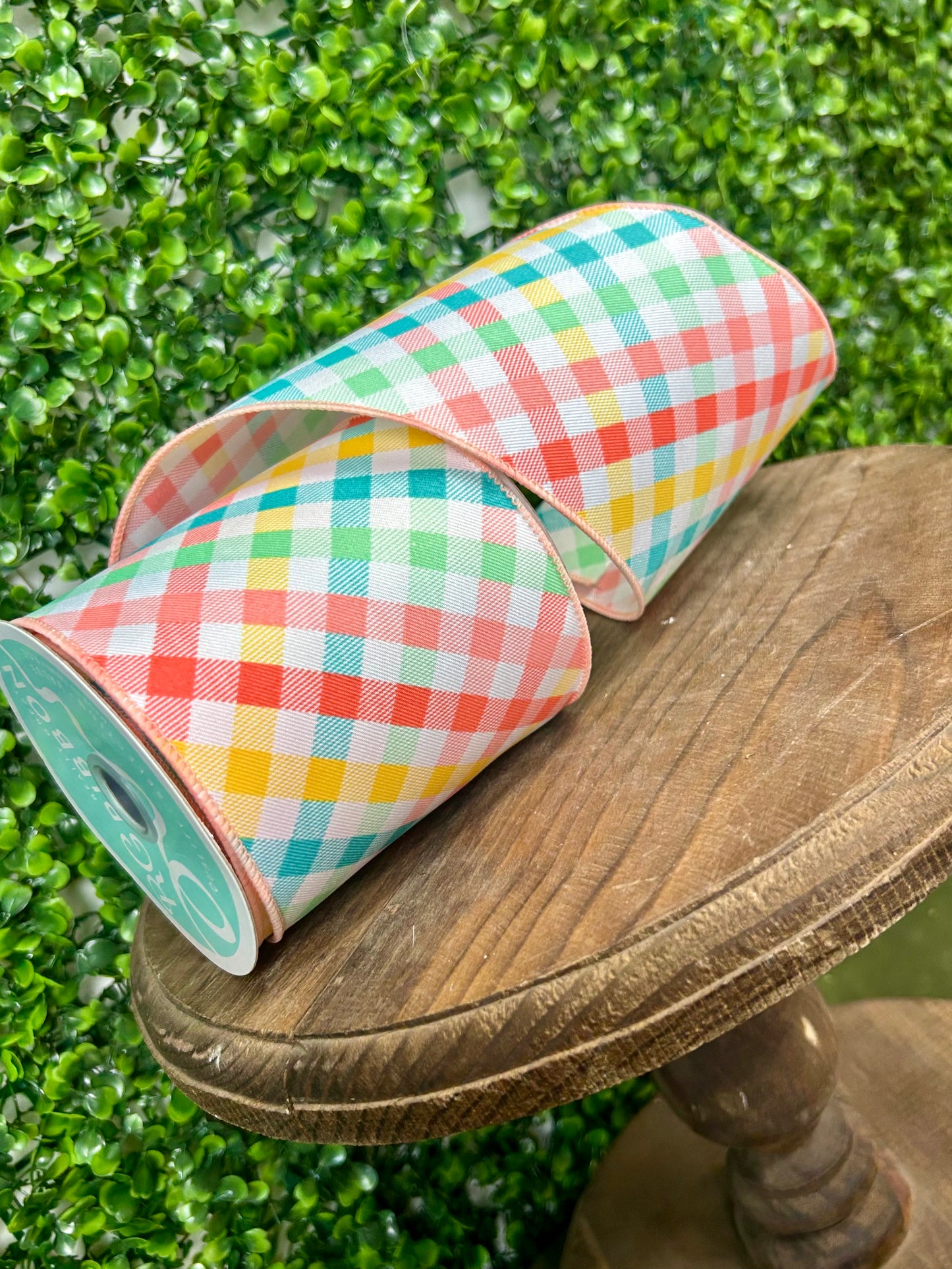 4 Inch By 10 Yard Multicolor Pastel Plaid Ribbon