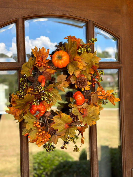 Floral Mix Pumpkin Wreath
