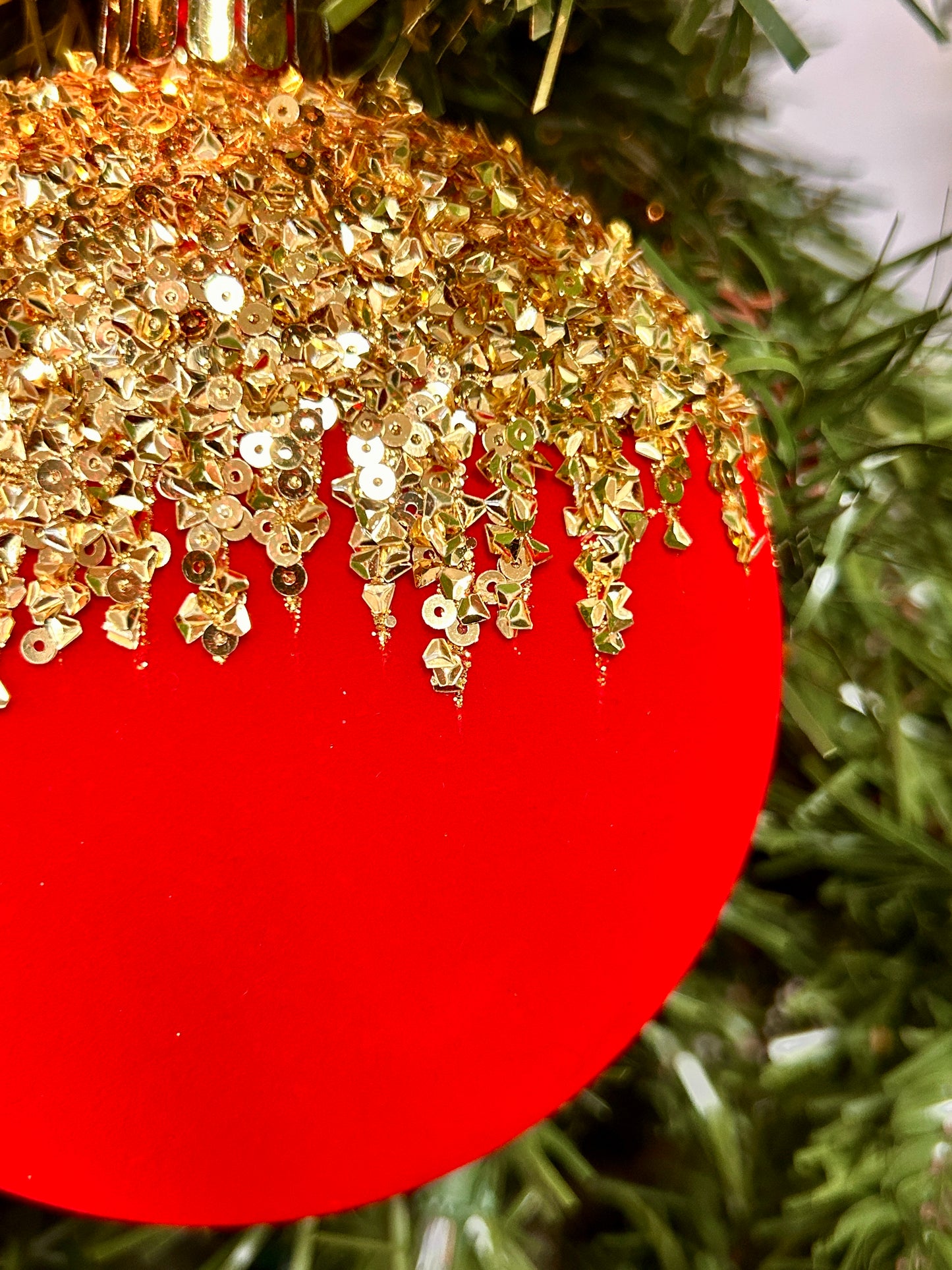 4.75 Inch Red And Gold Flocked Sequin 2D Ball Ornament