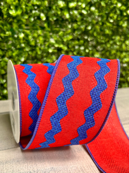 2.5 Inch By 10 Yard Red And Royal Blue Ric Rac Ribbon