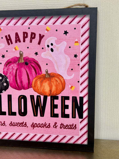 10 Inches Happy Halloween Pumpkin Square Wood Sign