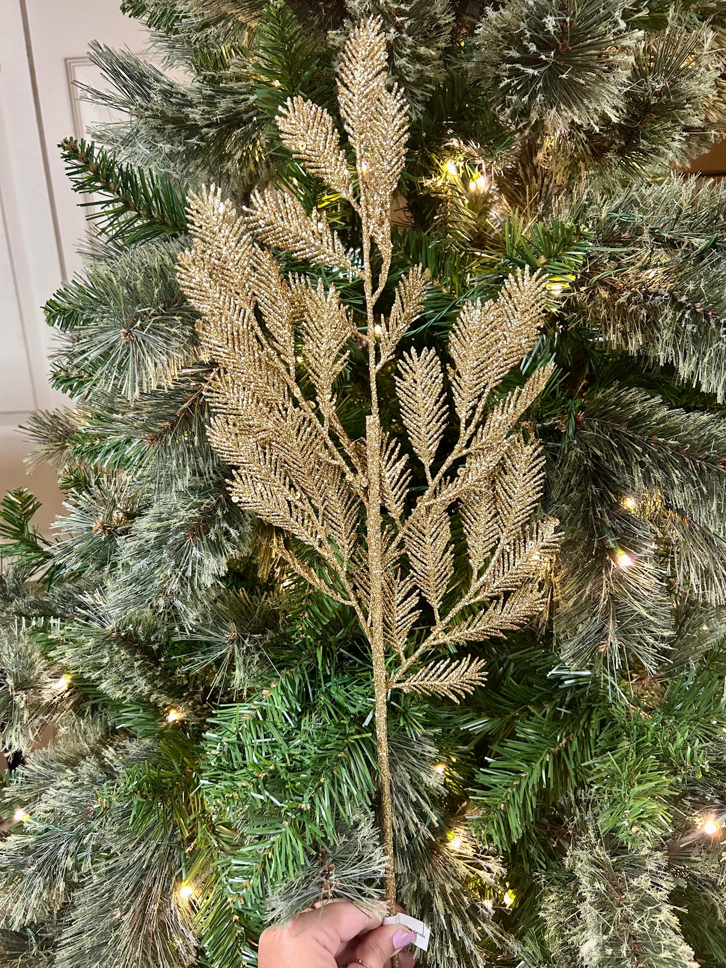 24 Inch Gold Peacock Glitter Sequin Fern Spray