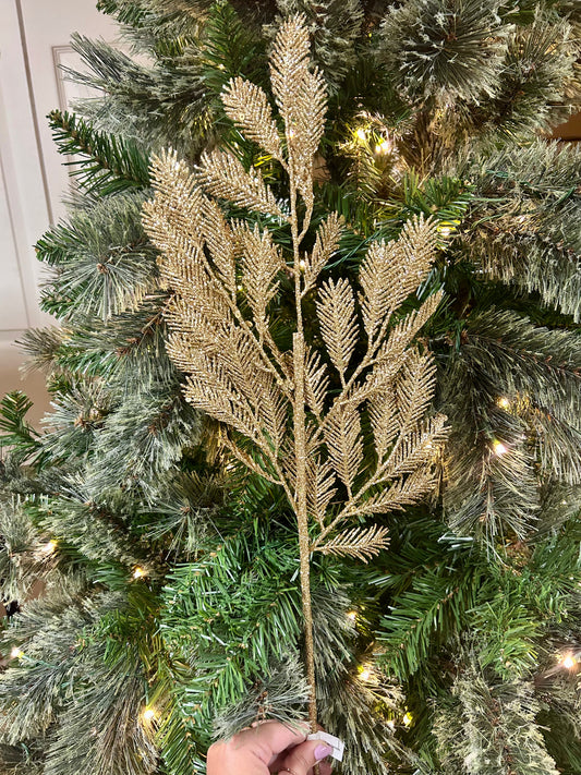 24 Inch Gold Peacock Glitter Sequin Fern Spray