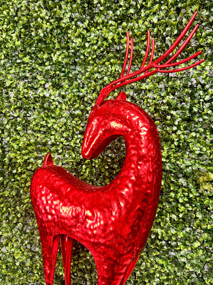 Large Red Metallic Standing Deer Two Assorted