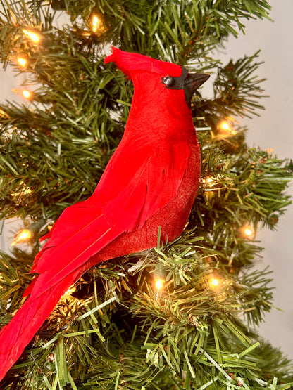 12 Inch Red Feather Cardinal With Clip