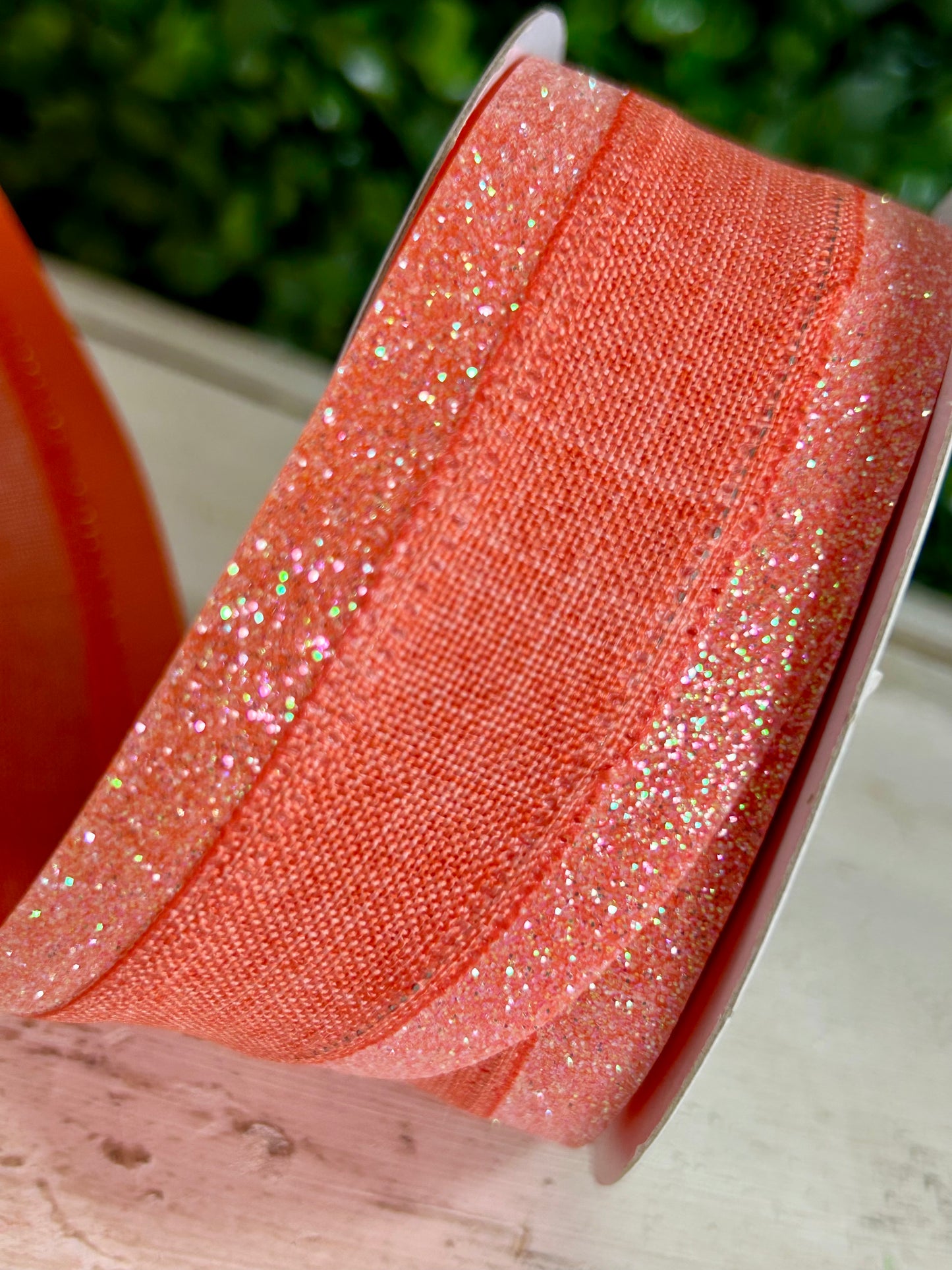 1.5 Inch By 10 Yard Dark Coral Iridescent Royal Burlap Glitter Ribbon