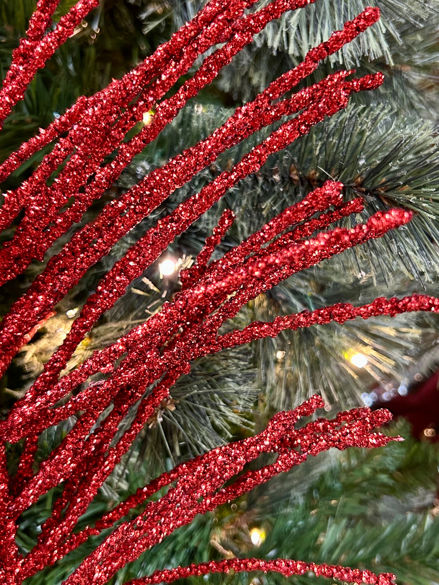 24 Inch Red Glitter Pine Needle Berry Stem