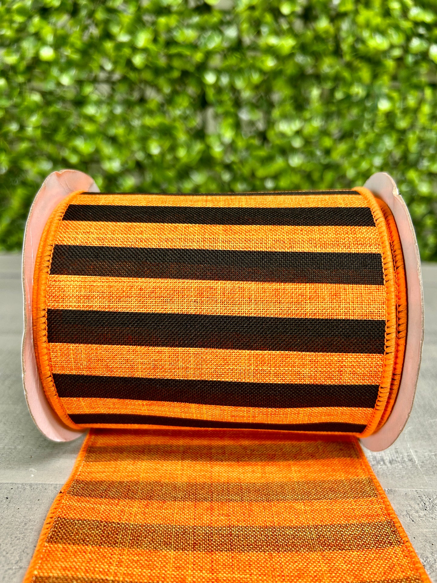 4 Inch By 10 Yard Orange And Black Medium Horizontal Stripe On Royal Ribbon