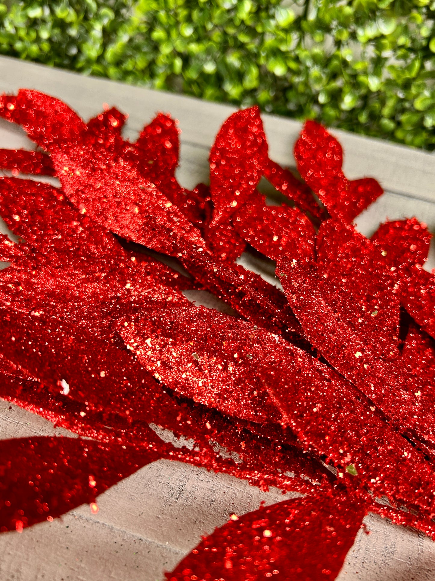 23 Inch Red Glitter Bay Leaf Spray