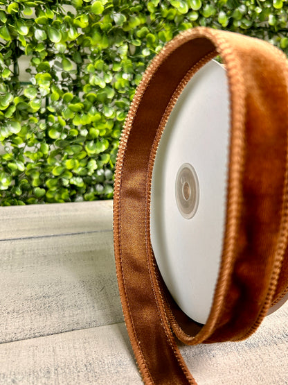7/8 Inch By 10 Yard Chocolate Deluxe Velvet With Satin Backing Ribbon