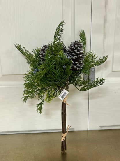 13 Inch Green Cedar Berry Pinecone Bundle