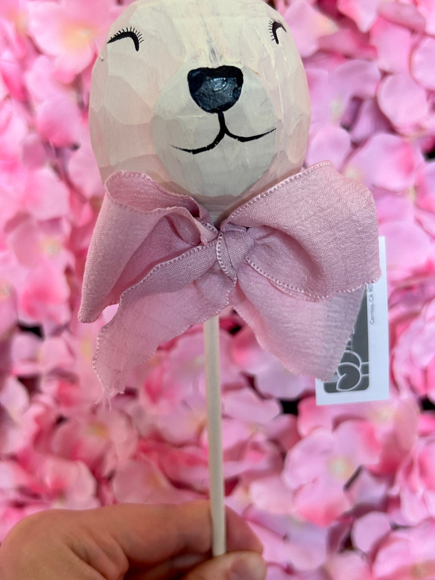 15 Inch Pink And White Wood Bunny Pick