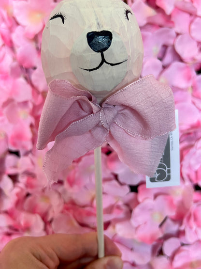 15 Inch Pink And White Wood Bunny Pick