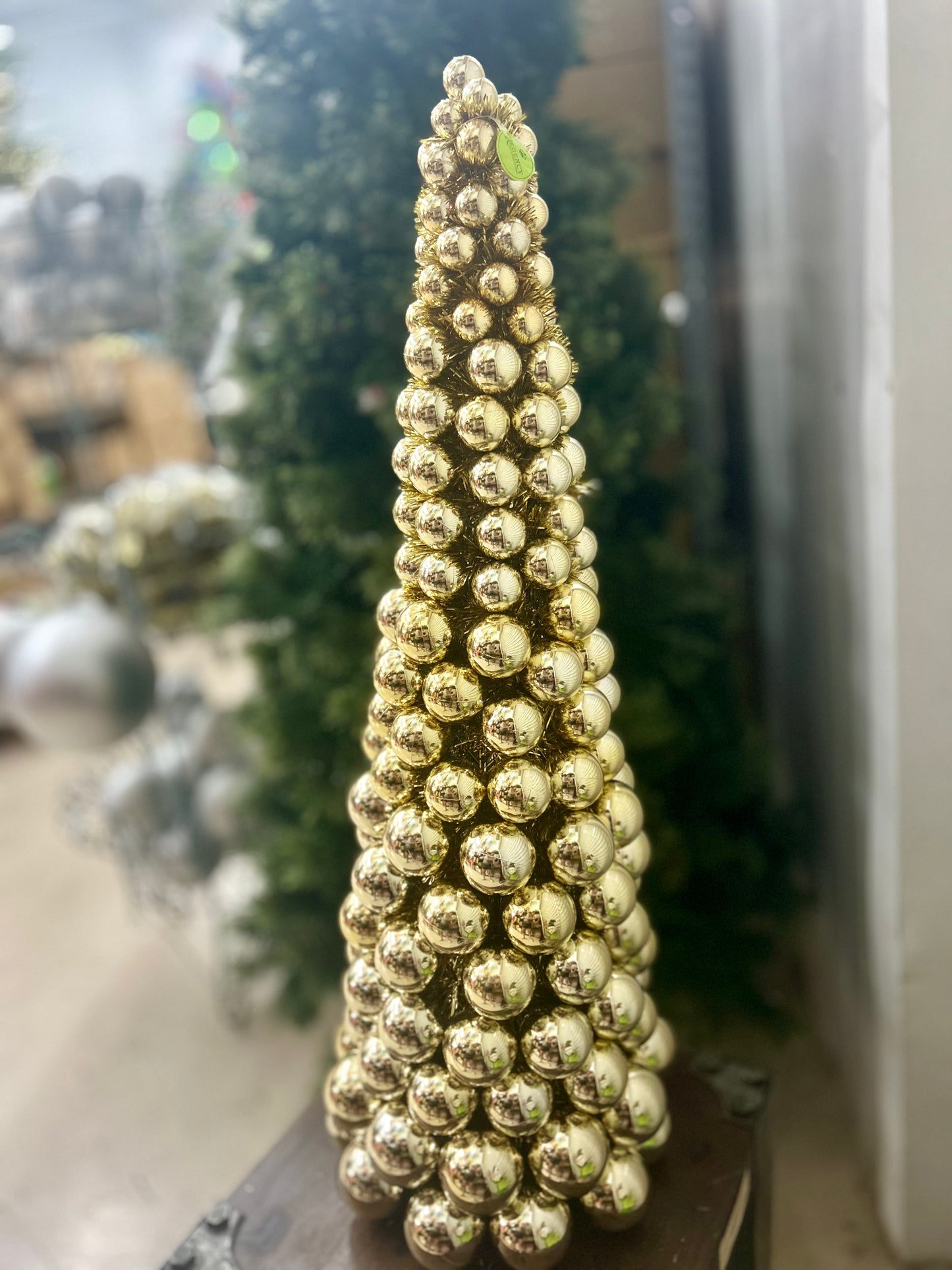 36 Inch VP With Tinsel Ball Cone Tree Champagne