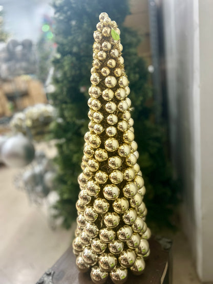 36 Inch VP With Tinsel Ball Cone Tree Champagne