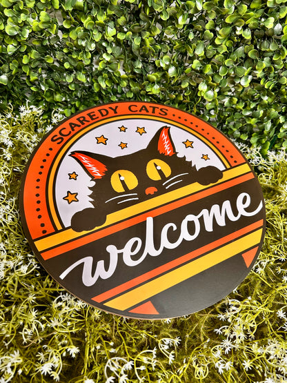 10.5 Inch Orange And Yellow Scaredy Cats Welcome Sign