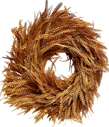 28 Inch Beige Deluxe Mixed Blade And Bead Grass Grass UV Protected Wreath