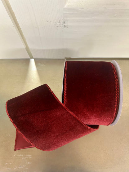 4 Inch By 10 Yard Burgundy Deluxe Velvet With Satin Backing Ribbon