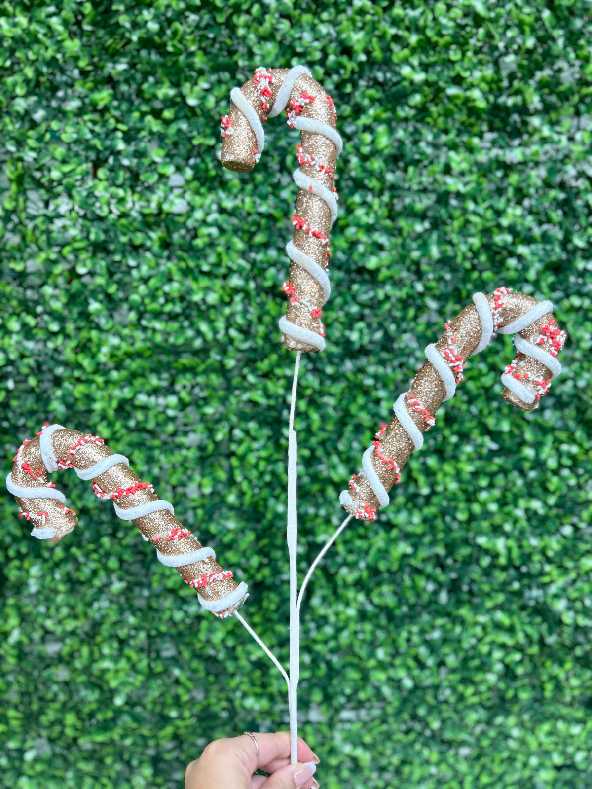 29 Inch Gold Red And White Glitter Candy Cane Spray