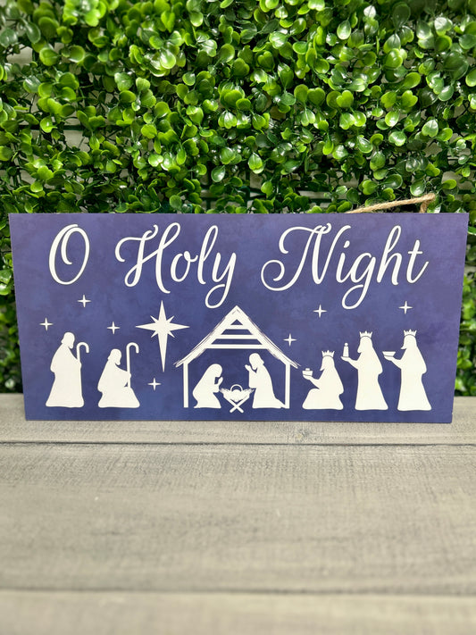 12.5 Inch Navy Blue O Holy Night Wood Sign