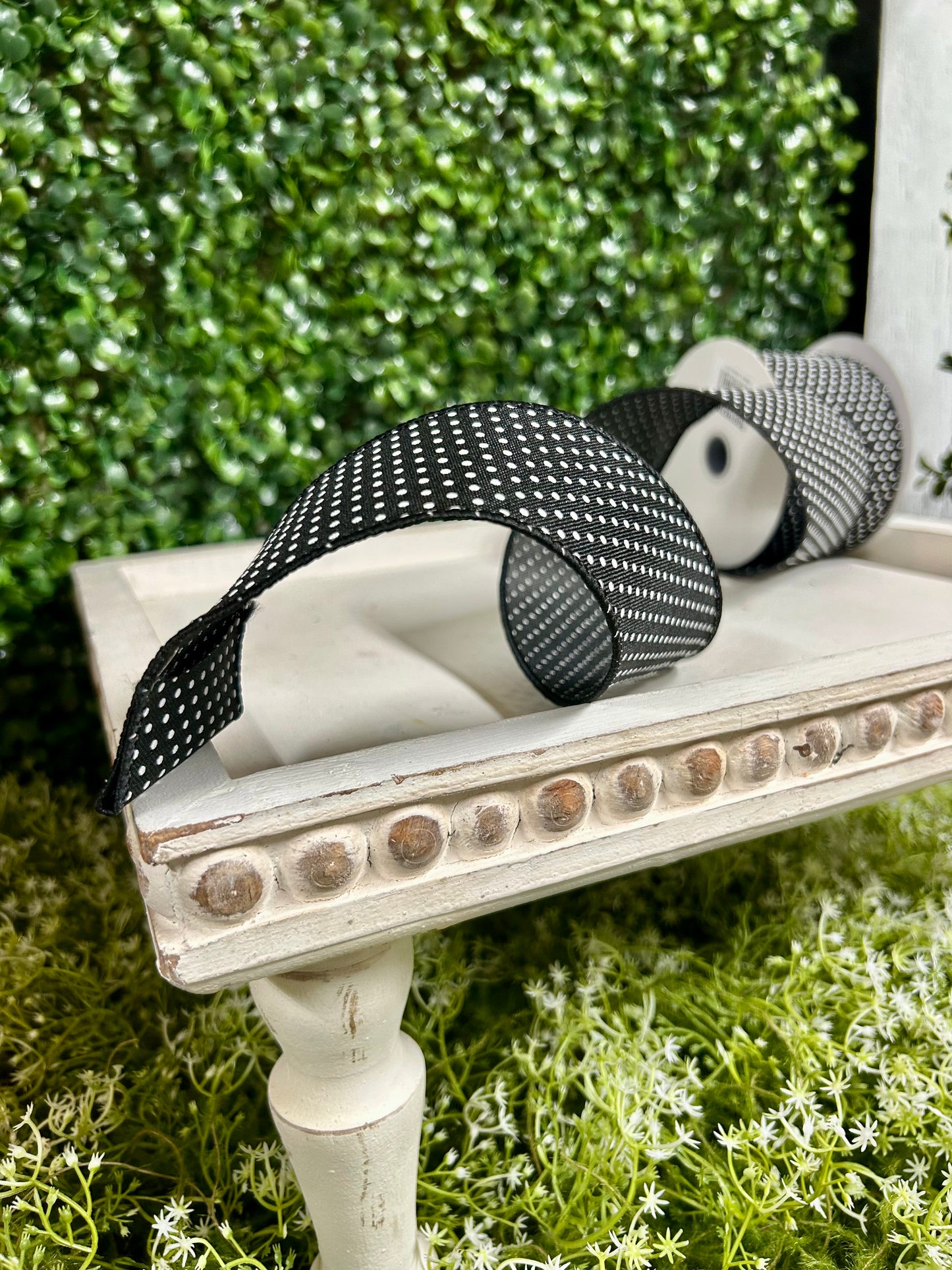 2.5 Inch By 10 Yard Black And White Raised Swiss Dots On Royal Ribbon