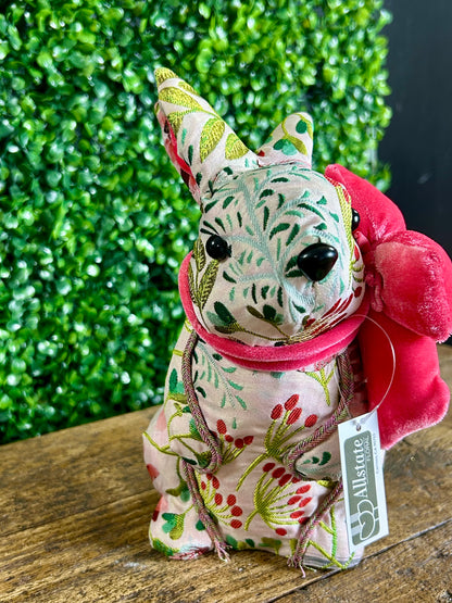 Pink And Green Floral Fabric Easter Bunny With Pink Bow Two Styles