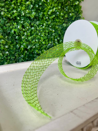 1.5 Inch By 30 Yard Spring Green With Laser Lime Foil Deco Flex Ribbon