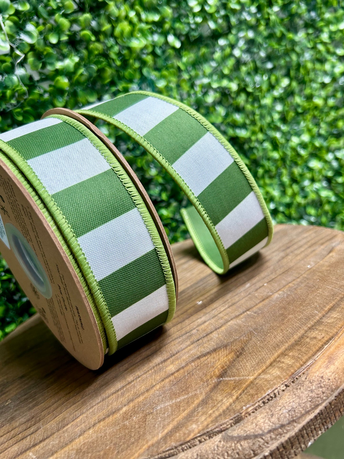 1.5 Inch By 10 Yard Green Horizontal Stripe With Green Backing Ribbon