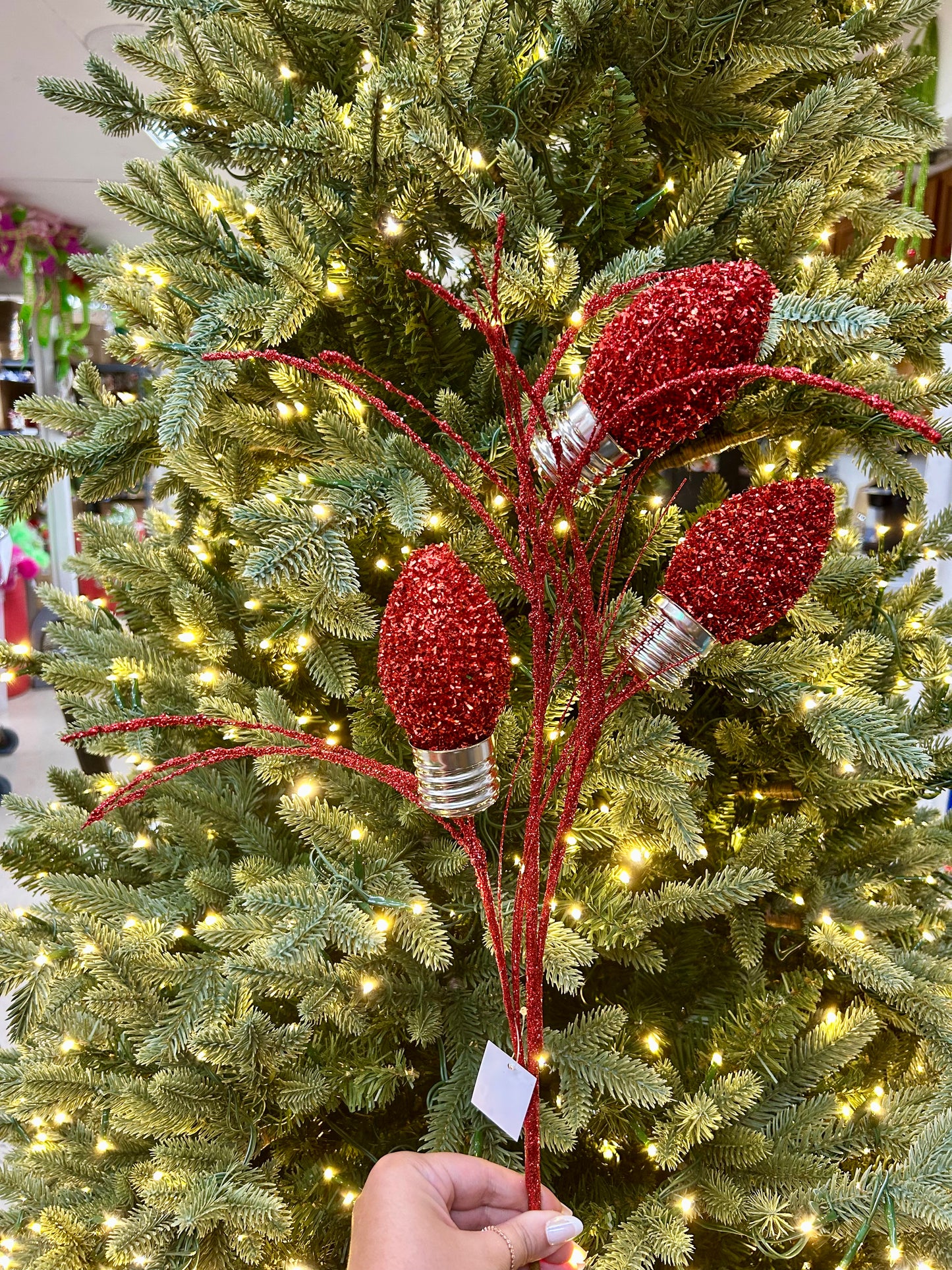 28 Inch Red Tinsel Bulb Spray