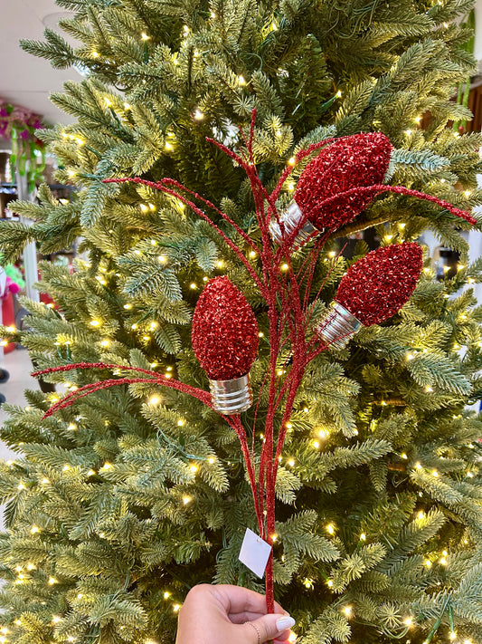 28 Inch Red Tinsel Bulb Spray
