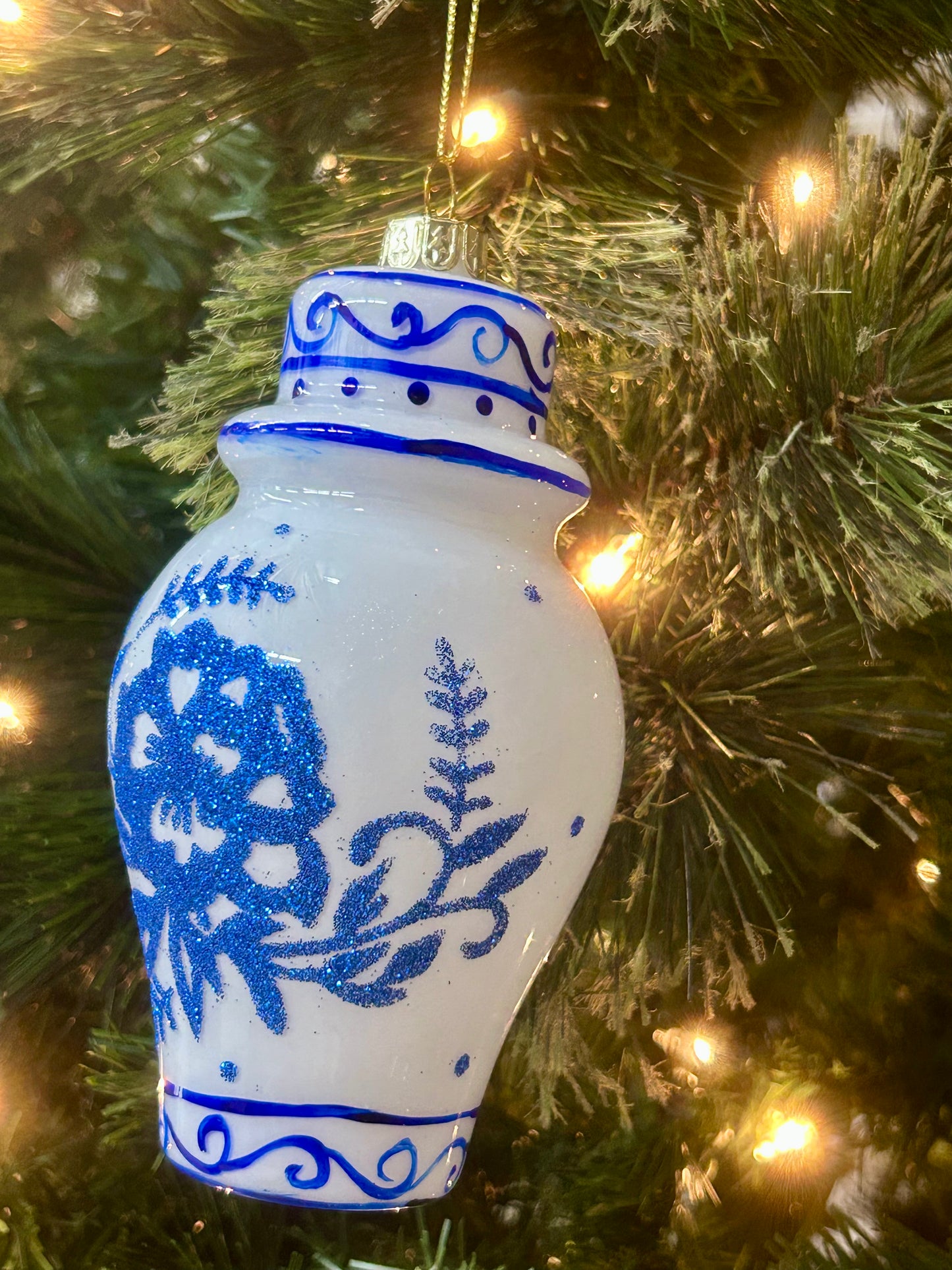 Mark Roberts Blue And White Floral Ginger Jars Glass Ornaments Two Styles