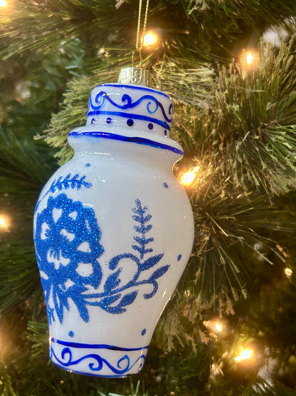 Mark Roberts Blue And White Floral Ginger Jars Glass Ornaments Two Styles