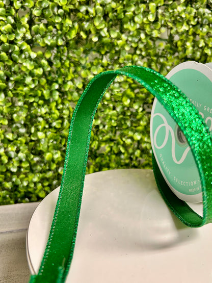 5/8 Inch By 10 Yard Emerald Green Shimmer Glitter Ribbon
