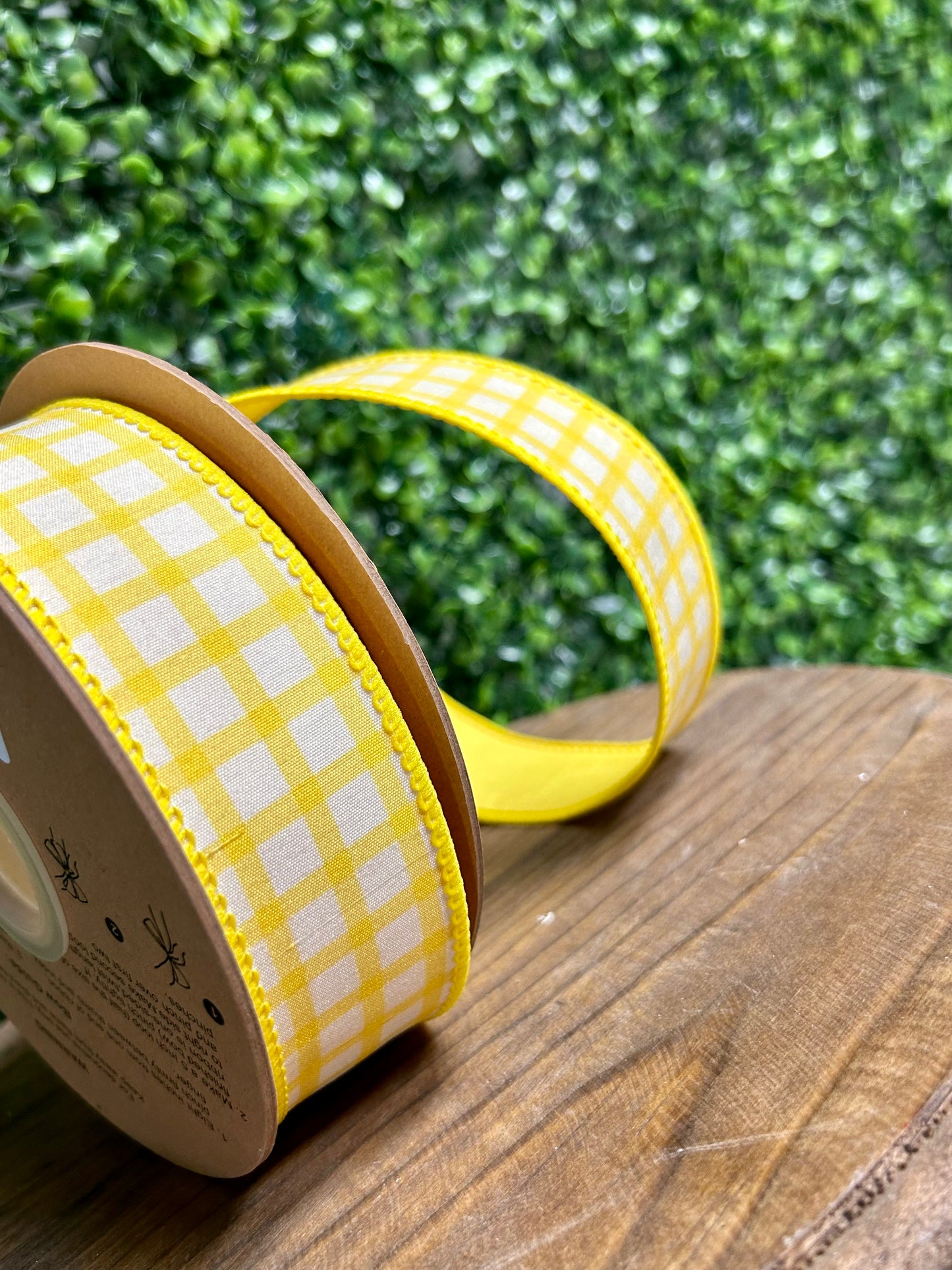 1.5 Inch By 10 Yard Yellow And White Check With Yellow Backing Ribbon