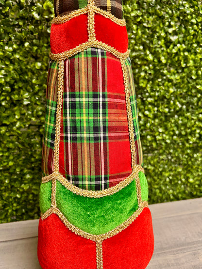 28 Inch Plaid Red And Green Cone Topiary