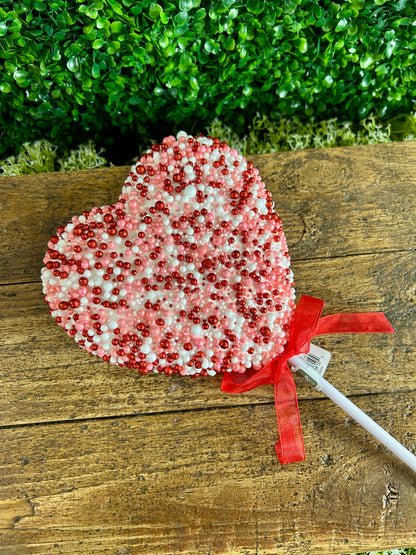 20 Inch White Red And Pink Glitter Heart Pick